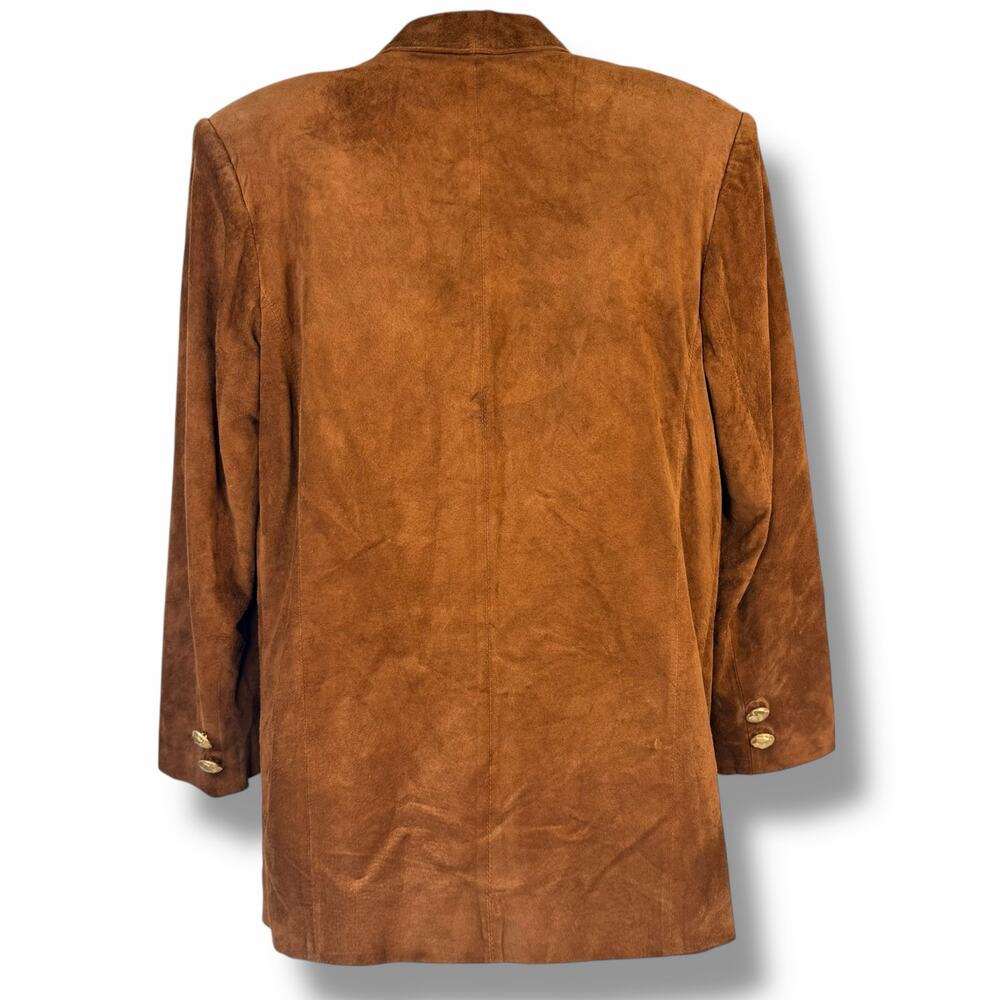 Lord & Taylor Petites Womens Brown Silky Pig Suede Blazer Jacket Lined Size 6 - Picture 8 of 11